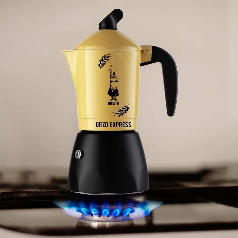 Bialetti Moka Orzo Express Caffettiera con Orziera, Alluminio, Giallo, 2