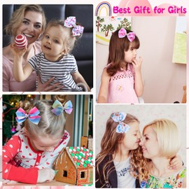 12 Pcs 5 Inch Hair Bows for Girls,Colorful Rainbow Heart Girls Hair Bows Grosgrain Ribbon Hair Bow With Alligator Clips for Toddlers Little Girls Children Kids Teens