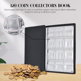 Coin Album Coin Collector Pocket Album with 120 Pockets, Waterproof Coin Collection Holder Organiser Book Cover Coin Album, Coin Collection Album for Most Coins, blue, Modern