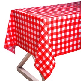Jomnvo Disposable Tablecloth Christmas Table Cover Disposable Christmas Plastic Tablecloth for Christmas Party Birthday Weddings (Plaid, 1)