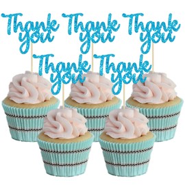 Gyufise 36 Pack Thank You Cupcake Toppers Black Glitter Thanksgiving Cupcake Picks Decorations for Baby Shower Boys Girls Birthday Party Supplies …