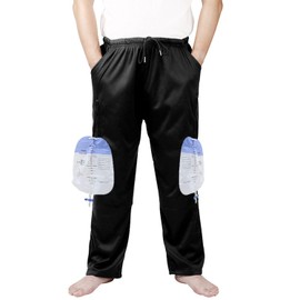 Lmaray Catheter Pants for Men/Women with 2 Zippered Side Pocket, Holds (2) 2000ml Leg Bags, Urine Bag Pants for Nephrostomy, Foley, Cystostomy, Suprapubic & Biliary Catheters(Black/2XL)