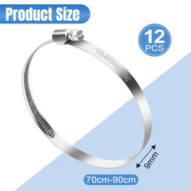 YFLeomry Pack of 12 Hose Clamps, Stainless Steel, 70-90 mm, High-Quality Hose Clamps Set Made of Stainless Steel, Universal Hose Clamps for Water, Air, Fuel Hoses