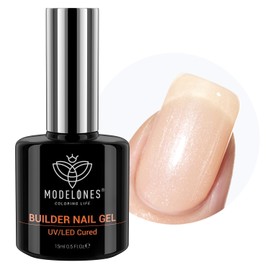 modelones Aufbaugel für Gelnägel, Builder Gel 8 in One Builder Gel Glitzer Nude, UVGel zur Nagelverlängerung und Modellage und Strengthener Extension HardGel Base Nail Art DIY 15ML
