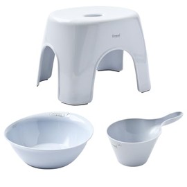 [Zacca Lab. Original Set] Asbel Emeal Emir Bath Chair Set [Hand Wake+Hot Water Bath Chair + Bath Chair Set] Seat Height 9.4 inches (24 cm) Blue | Bath Chair, Bath Stool, Hand Tub, Bath Stool, Bath