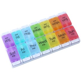 HANHOST 7-Day Pill Organizer (Rainbow) | AM/PM Weekly Pill Case with Removable Trays & Push-Button Design | BPA-Free, Large Capacity for Fish Oil, Vitamins, Supplements | Travel-Friendly Medication Box (14 Compartments)