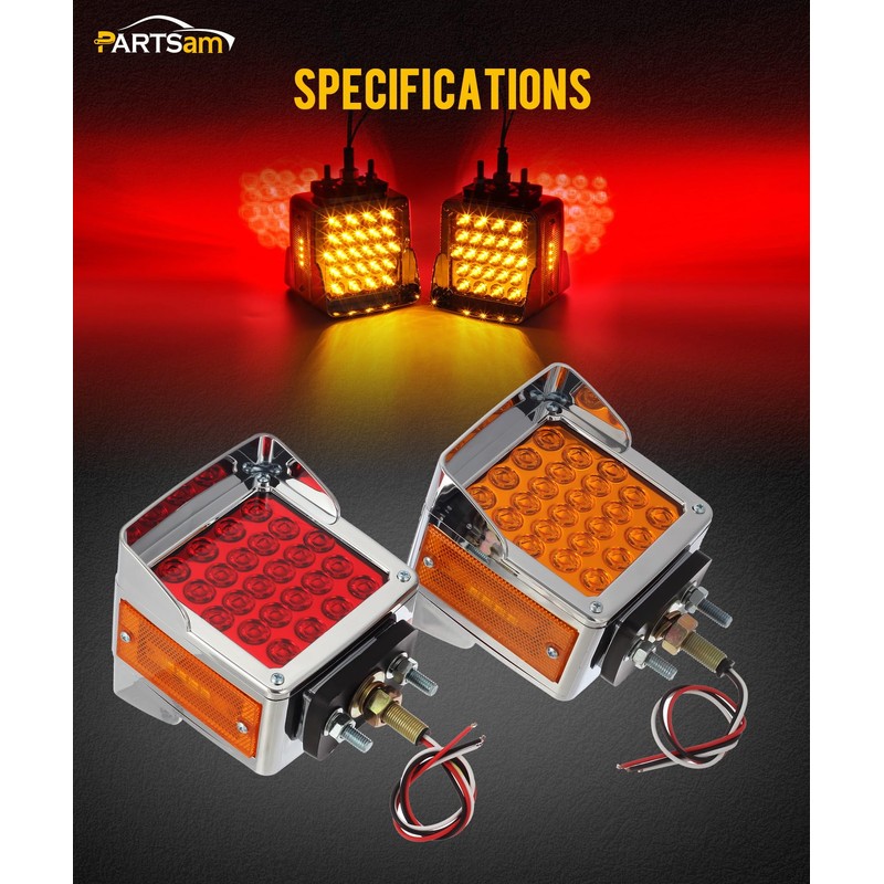 Partsam Pair Truck Trailer 52 LED Red/Amber Square Double Face