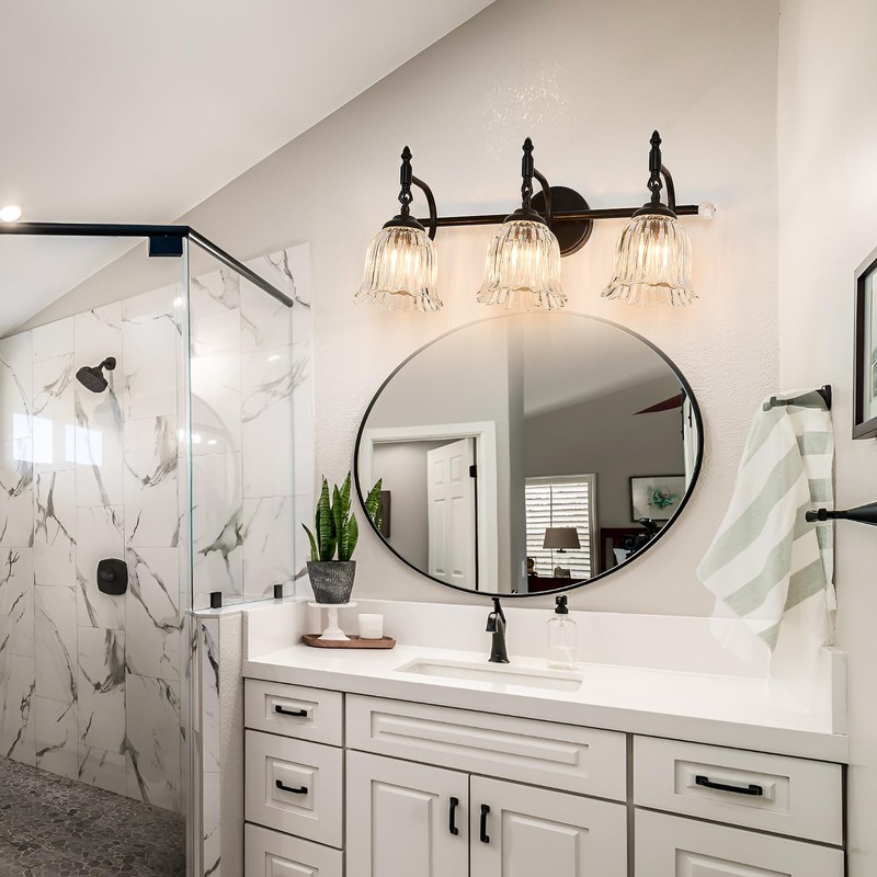 CVKASH 3-Light Bathroom Vanity Light Fixtures Over Mirror,Black Modern Vanity