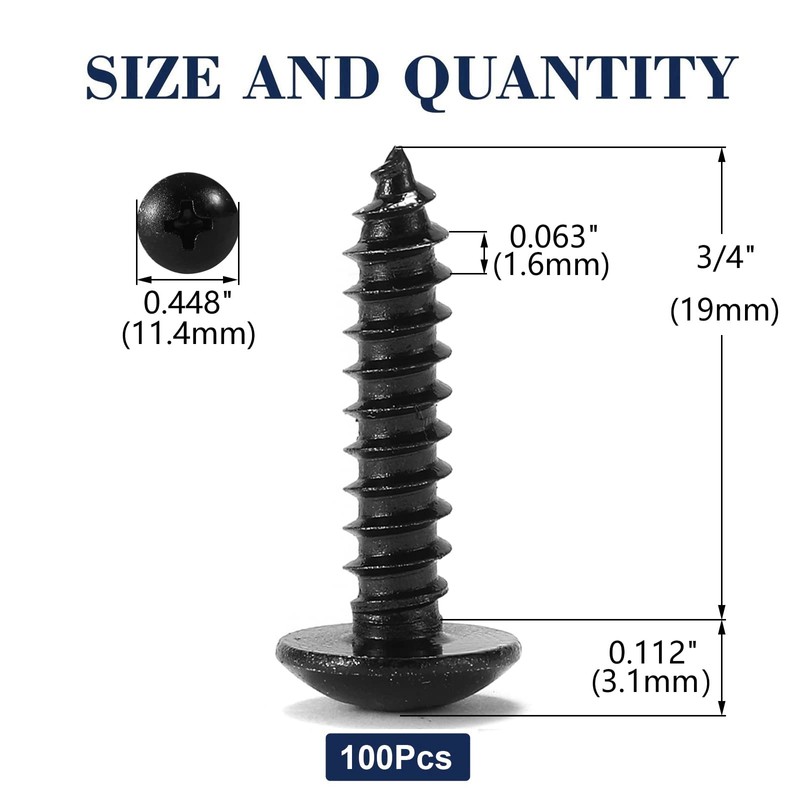 #10 x 3/4" Wood Screw 100Pcs Truss Head Phillips 18-8