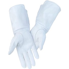 Medieval Renaissance Long Arm Cuff, Genuine Lambskin Leather Cosplay Gauntlet Gloves (White, X-Large)