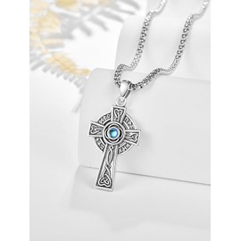 KINGWHYTE Celtic Cross Necklace for Men 925 Sterling Silver Celtic Knot Moonstone Pendant Necklaces Viking Jewellery Gift for Men Women Unisex