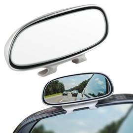 LivTee Clip on Blind Spot Mirror, HD Glass Frameless Convex Rear View Mirrors Exterior Accessories with Wide Angle Adjustable Stick for Car SUV and Trucks, Silver