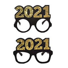 SWYOUN 2PCS 2021 Gold Glitter Eyeglasses Happy New Year's Eve Glasses Graduation 2021 Party Photo Props
