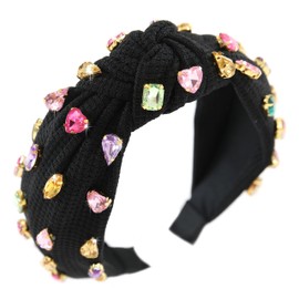 Gmmidea Jeweled Knotted Headband for Women Girls Sparkly Crystal Rhinestone Headband Wide Top Knot Women's Embellished Headband Hair Accessories Black