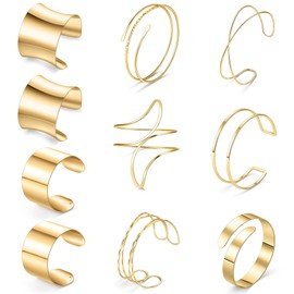 SONNYX 10 Pcs Gold Arm Cuff Jewelry For Women Arm Bracelet Upper Arm Cuff Bangles Adjustable Bracelets Band Silver Coil Swirl Armlet Minimalist Bracelet Armband Jewelry Set
