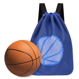 Sonicefit Drawstring Backpack Basketball Bag, Foldable Sports Sackpack Gym Bag for Boys Girls, Lightweight Gym Sack String Bag Cinch Beach Swim Bag for Travel Soccer Football Rugby Swim (Blue)