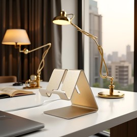 Zhuluck Gold Aluminium Alloy Cell Phone Stand, Cell Phone Aluminum Desktop Solid Universal Desk Stand Aluminum Desktop Stand for All Mobile Smart Phone Office Decor Cell Phones and Accessories