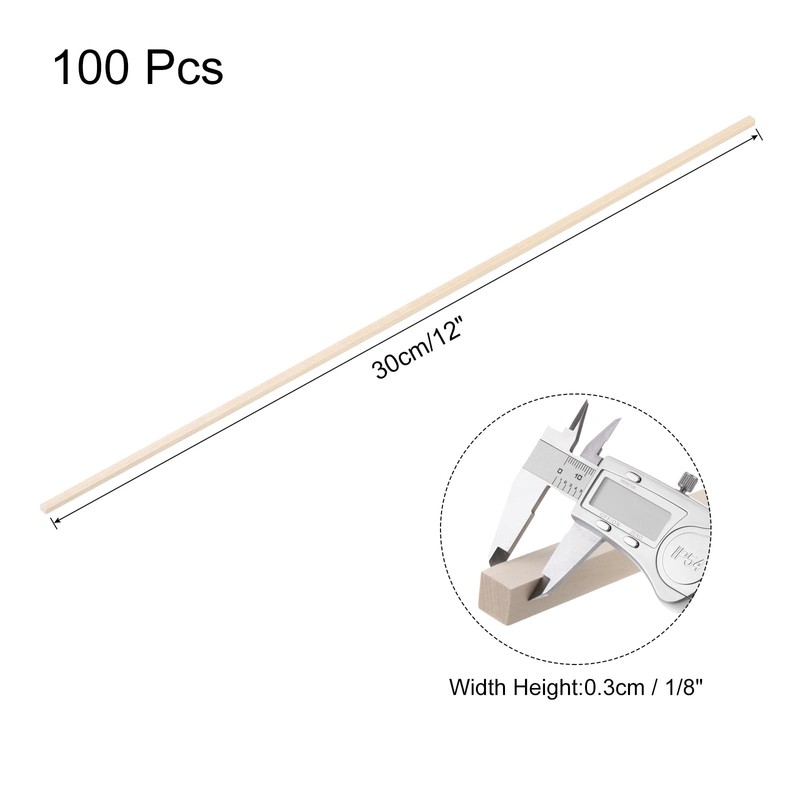sourcing map 100pcs Wood Sticks, 1/8"x 1/8" x 12" Rectangle