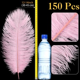 Berlune 150 Pcs Ostrich Feathers Plumes Bulk 12-14" (30-35 Cm) Natural Feathers for DIY Crafts Wedding Party Centerpiece Barrettes Cocktail Hats Dream Catchers Clothing Home Decoration (Pink)
