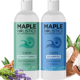 After Swim Shampoo and Conditioner Set - Chlorine Shampoo and Conditioner for Swimmers with Tea Tree and Rosemary Oil - Clarifying Shampoo for Hard Water Chlorine and Saltwater with Replenishing Oils | Maple Holistics