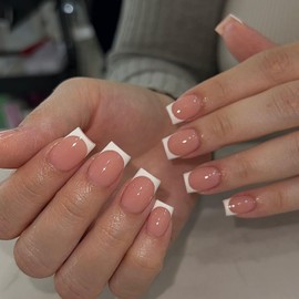 French Tip False Nails - 24PCS Short Press on Nails - Fake Nails with Glue - Short False Nails Stick on French Nail Tips for Women Girls DIY Nail Art