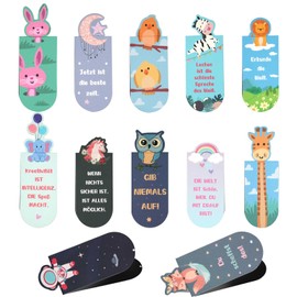 Children's Magnetic Bookmarks, Pack of 12 Animals Bookmarks, Children's Bookmarks, Magnetic Bookmarks with Sayings about Reading, for Children's Birthday Party Bags, Students and Book Lovers