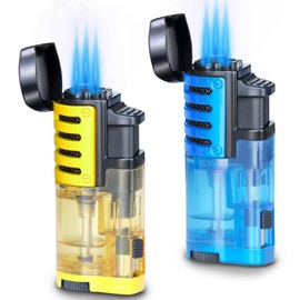 Zoocura Torch Lighter 2 Pack Triple Jet Flame Butane Torch Lighters Refillable Butane Gas Lighter Windproof Adjustable 3 Flame Lighter Gift for Christmas (Without Gas)