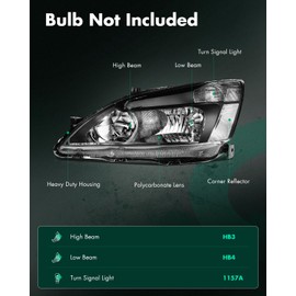 SCITOO Pair Headlight Assembly Fits for Honda for Accord 2003-2007 Headlights Clear Lens Black Housing Clear Reflector, HO2502120 HO2503120 33151SDAA01 33101SDAA01 (Bulbs Not Included)