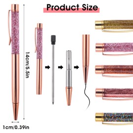 5Pcs Fancy Ballpoint Pens for Women, Cute Rose Gold Ballpoint Pens Metal Pen Bling Dynamic Liquid Sand Decorative Writing Pen, Black Ink Medium Point 0.5mm Office School Supplies Students Kids Gift