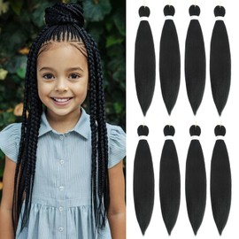 Kids Braiding Hair Pre Stretched 12 Inch 8 Packs Braiding Hair Extension Pre Stretched Braiding Hair Synthetic Hair For Braiding Hot Water Setting Braiding Hair For Box Braids (12", 1B-8P)