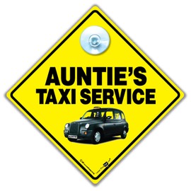 Auntie's Taxi Service Sign, Auntie's Taxi Sign. A Suction Cup Car Sign For Auntie, London Black Cab Taxi Sign 14cm x 14cm