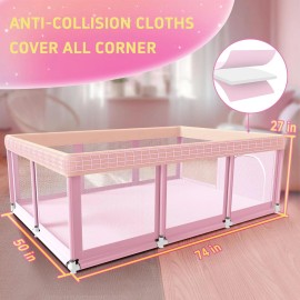 No Brand 74" ×50" Large Baby Playpen, Pink Baby Play Pen Yard Fence for Babies & Toddlers