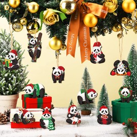 Patelai 48 Pcs Panda Christmas Ornament for Christmas Tree Xmas Wood Panda Hanging Decoration Pendant Christmas Wood Cutouts with Ropes Panda Ornaments for Tree Living Room Home Window Outdoor Car
