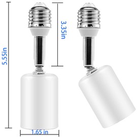 Ceramic & Metal E26 Light Socket Extender,150w-Heat-resistant-Ideal for Light Holder Extension,180° Bendable Light Socket Adapter Screw Base Light Bulb Extension Socket, 2pcs (White)