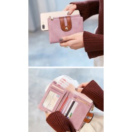 AOXONEL Women's RFID Small Bifold Leather Wallet Ladies Mini Zipper Coin Purse id Card Pocket,Slim Compact Thin (Pink)