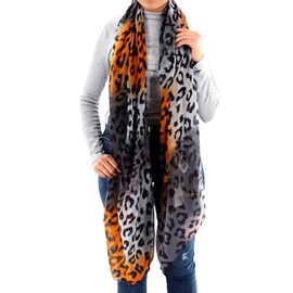 La Fiorentina Soft Animal Print Scarf - Orange, One Size (22 x 7)