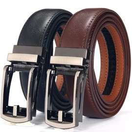 Cinturón de Hombres 2 Piezas Negro y Marrón Automático de la Hebilla del Cinturón - Diseño Clásico y de Moda para el Trabajo Casual de Negocios de Cuero de Primera Calidad(105 cm/41,4")