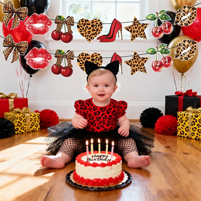 Cherry Cheetah Print Banner - 2 Pcs Red Leopard Print