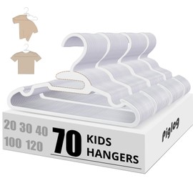 PIGLOG Baby Hangers 70 Pack - White Baby Hangers for Clothes, Non-Slip Toddler Hanger for Clothes Child Infant Newborn, 11.4 Inch Kids Hanger for Space Saving