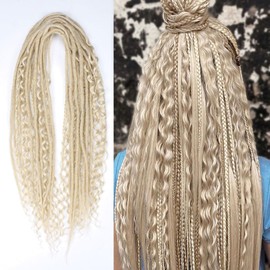 KRALER 24 Inch Mixed DE Dreadlock Extensions Sets, 3 in 1 20 Strands Synthetic Double Ended Dreads Extensions, 613 Blonde Hippie Crochet Dreads Style for Girls
