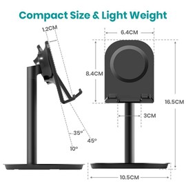 SHOPPINGALL Adjustable Aluminum Cell Phone Tablet Smartphone Desktop Stand, Holder Ergonomic SA-S1-Black
