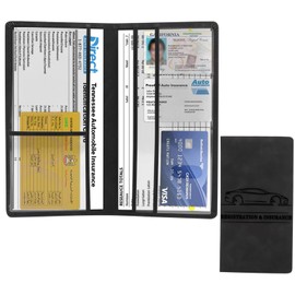 Car Registration and Insurance Card Holder Driver License Organizer, Black PU Car Registration Wallet for Auto Insurance Card and ID Storage