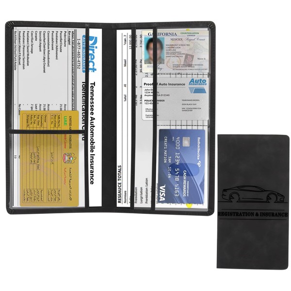 Car Registration and Insurance Card Holder Driver License Organizer, Black