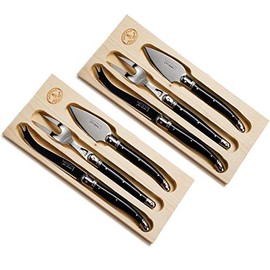 (D) Laguiole Hand Made French 3pc Parmesan Cheese Set, Black Vintage 2 PACK