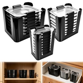 3Pcs Stackable Lids Organizer Compatible with Rubbermaid Brilliance Lids for 4.7 Cup,3.2 Cup,1.3 Cup&0.5 Cup Containers,Food Container Lid Organizer for Kitchen Drawer and Cabinet-Holds 24 Lids(Black)