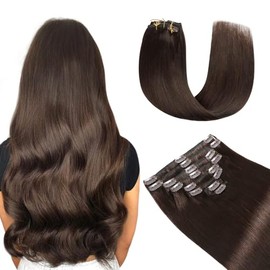 Yilite Clip in Hair Extensions - 22 Inch, 120g, 8pcs, Real Human,Natural Silky,Double Weft, Dark Brown