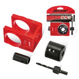 BECOWIN 1-3/8" - 1-3/4" Door Lock Installation Set with Guide Template, Door Lock Hole Saw Kit ldeal for Wooden Doors, Red