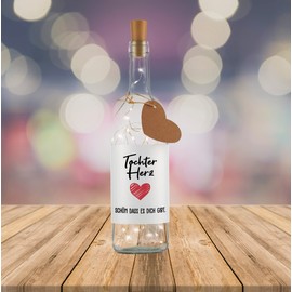Liebtastisch Bottle Light with Saying "Tochterherz, schön dass es dich gibt", Birthday Gift Daughter, Gifts for Daughter, Decorative Bottle, LED Lighting