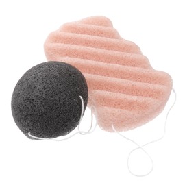 OATIPHO 2 Pcs Natural Konjac Bamboo Charcoal Sponges Deep Cleansing Skin Care Body Facial Set with Weak Alkalinity for Exfoliation and Pore Detox Lightweight Bath Shower Random Color
