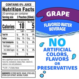 Capri Sun Roarin' Waters Grape Flavored with other natural flavors Water Beverage, 40 ct Pack, 4 Boxes of 10 Drink Pouches